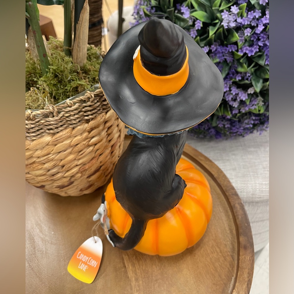 Halloween Black Cat Witch On Pumpkin with Mouse NWT Resin - Picture 4 of 6